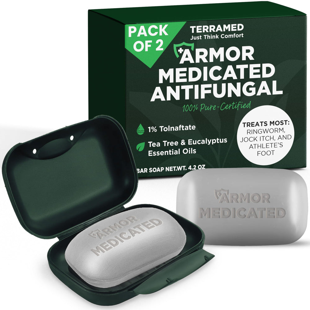 Terramed Just Think Comfort antifungal soap pack two bars for on-the-go treatment.