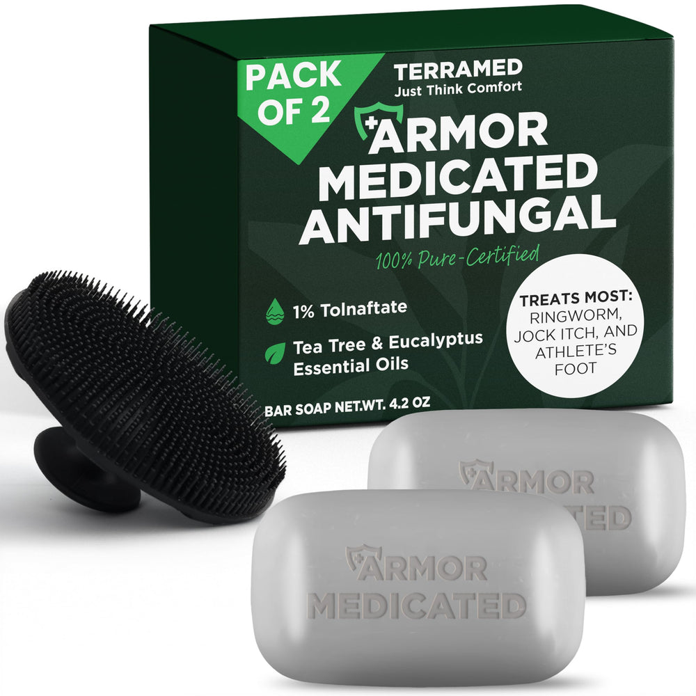 Terramed Just Think Comfort antifungal soap pack 2 for daily cleansing and protection.