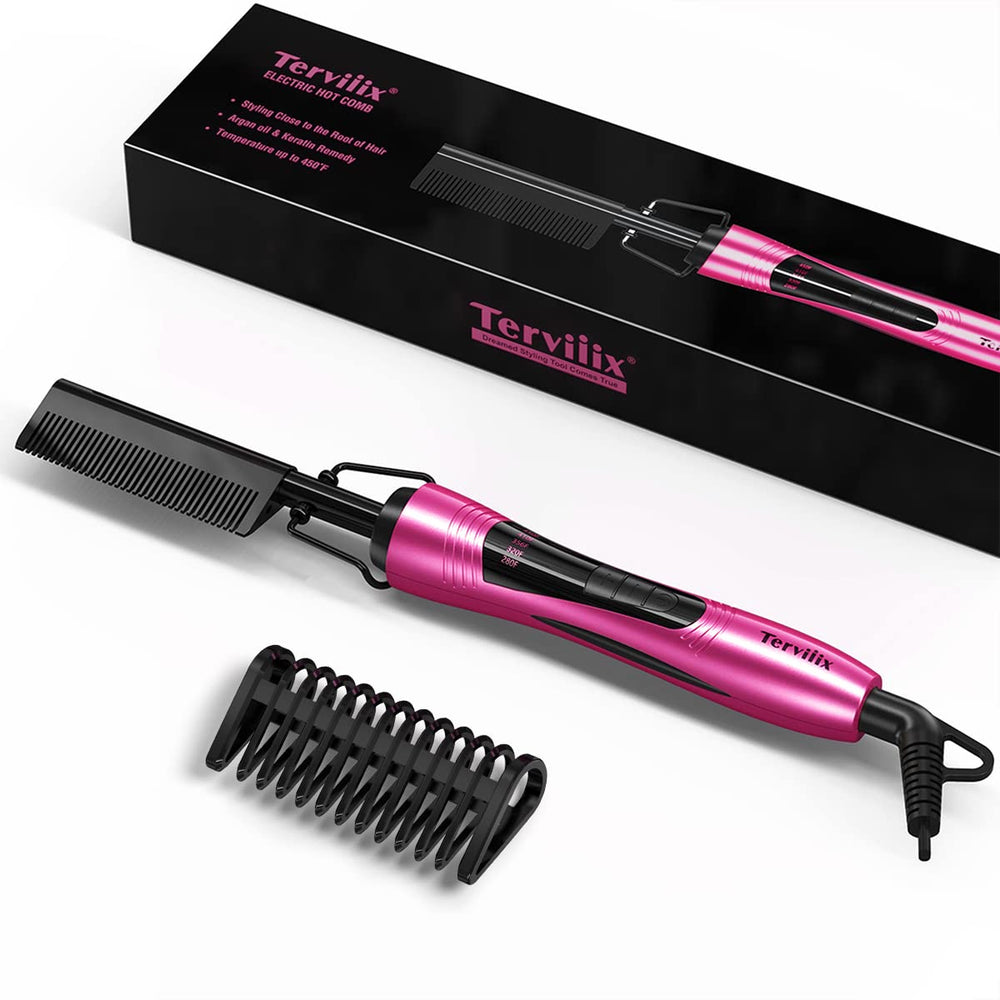 Terviiix hot comb with anti-scald shield protecting skin during styling