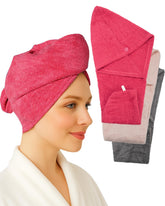 Textila turbante para cabello frambuesa: secado rápido con algodón