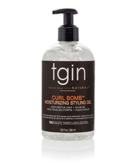 tgin Curl Bomb Gel con Pump muestra rizos definidos con brillo