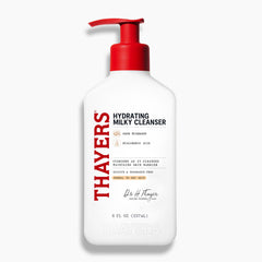Thayers Milky Hydrating Cleanser: botella mostrando textura suave y cuidado para piel sensible