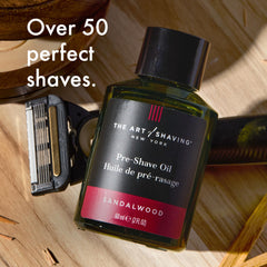 Packaging label highlights sandalwood essential oil and skin-friendly design.