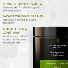 The Art of Shaving Bergamot & Neroli shaving cream lather emphasizes glide and protection.