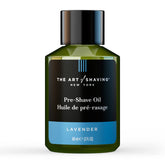 The Art of Shaving Pre-Shave Oil Lavender bottle shown for a smooth shave preparation.