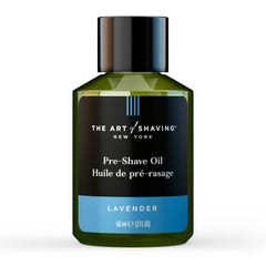 The Art of Shaving Pre-Shave Oil Lavender bottle shown for a smooth shave preparation.