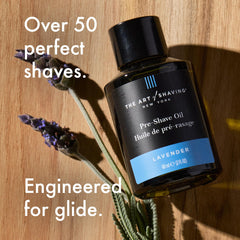 The Art of Shaving Lavender flowers image conveys calming aroma and premium grooming ritual.