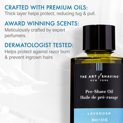 The Art of Shaving Pre-Shave Oil Lavender pour demonstrates easy application and immediate beard-softening onset.