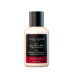 The Art of Shaving sandalwood balm packaging highlights premium materials.