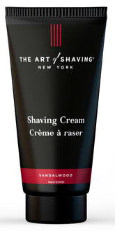 The Art of Shaving sandalwood shaving cream tube shows rich lather for a smooth shave