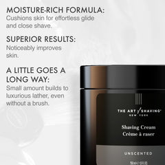 The Art of Shaving unscented shaving cream lather close-up shows rich foam for smooth glide.