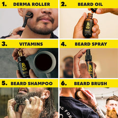 The Beard Club growth oil bottle highlighting nourishment for facial hair.