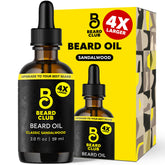 The Beard Club Classic Sandalwood beard oil bottle for hydration.