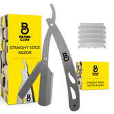 The Beard Club straight razor with ergonomic handle for precise, comfortable home shaves.