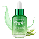 The Beauty Elixir suero aloe y colágeno en botella, hidratación suave para la piel.