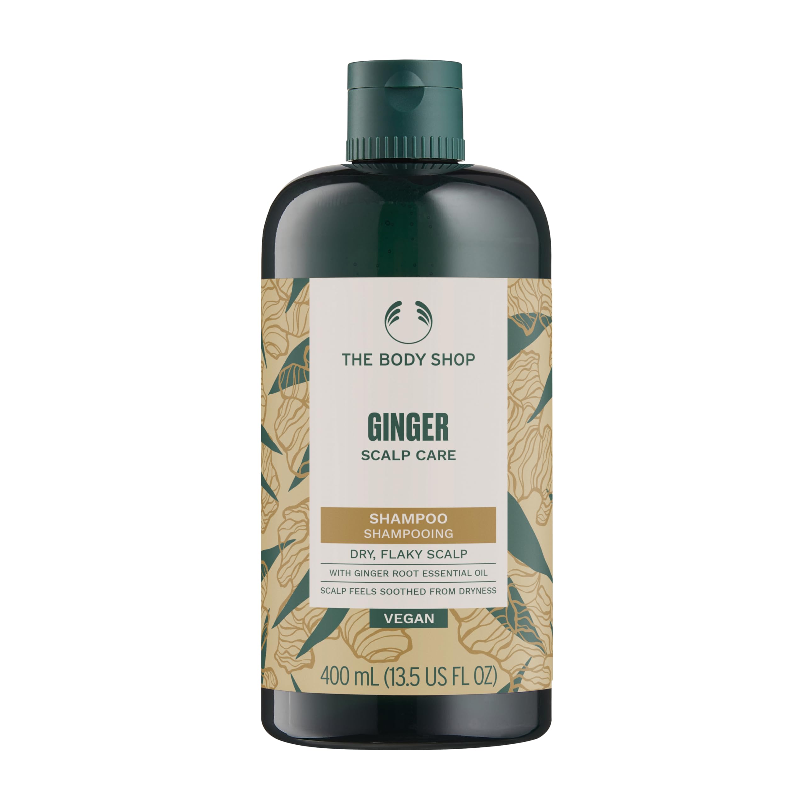 The Body Shop Champú Jengibre: botella visible para cuero cabelludo seco y calmado.