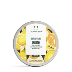 The Body Shop Mango Body Butter jar close-up showing creamy texture for soft skin
