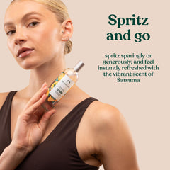 The Body Shop Satsuma Body Mist applied to forearm showing even spray coverage