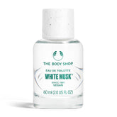 The Body Shop White Musk EDT bottle closeup highlighting its elegant bottle design and fresh aroma.