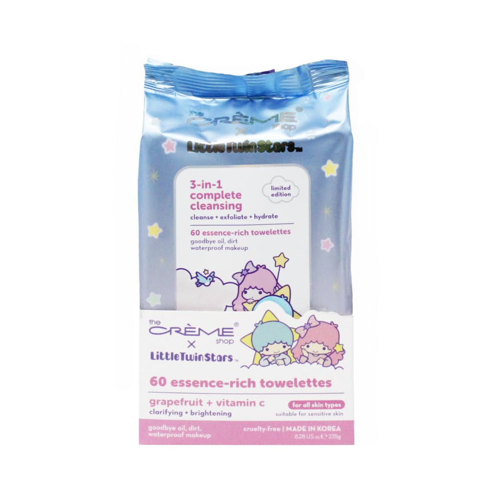 The Crème Shop Little Twin Stars toallitas 3-en-1 con toronja para limpieza suave y desmaquillado
