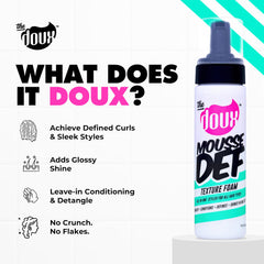 The Doux Mousse Def Texture aporta volumen ligero y control de frizz diario.
