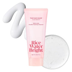 The Face Shop Rice Water Bright Milk & Jelly, doble limpiador en tubo, elimina maquillaje y SPF con hidratación.