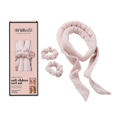 The Hair Edit heatless ribbon curl set on head for overnight curls.