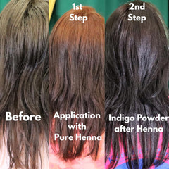 The Henna Guys Indigo powder packaging showing eco-friendly, chemical-free hair dye options.