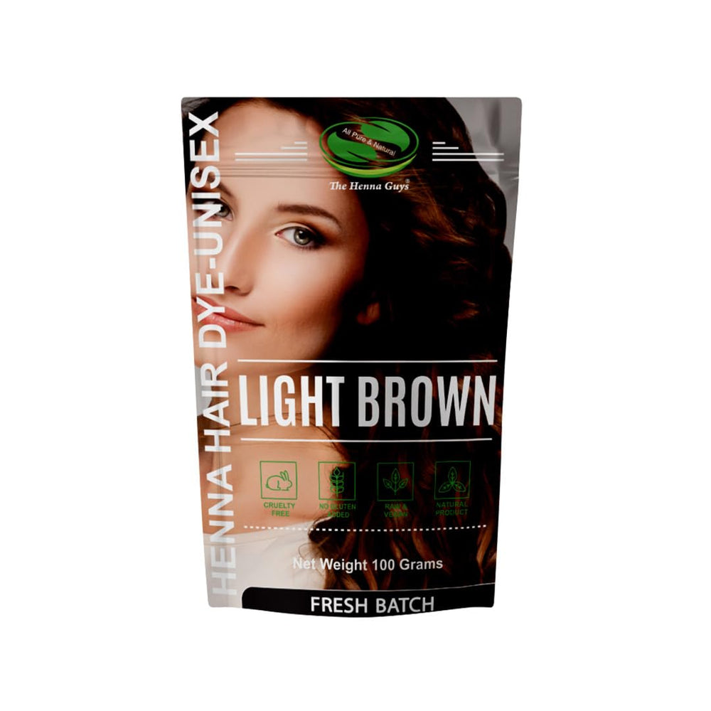 The Henna Guys Light Brown Hair Dye bottle pour for natural color