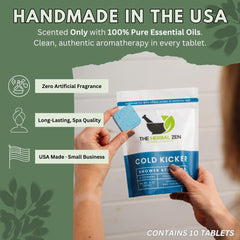 The Herbal Zen Cold Kicker steamers on a bathroom shelf with minty aroma for a bright start