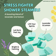 The Herbal Zen lavender lemon steamers close-up releasing gentle aromatherapy in shower.