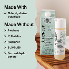 The Honest Company fragrance-free formula keeps skin calm during bath time.
