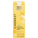 The Honest Company 2-in-1 Citrus Vanilla bottle pouring for gentle cleansing.