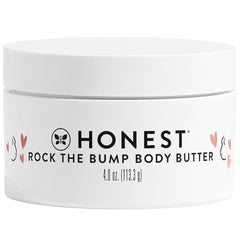 The Honest Company Mama Rock Bump crema, envase visible, ofrece hidratación suave para el embarazo.