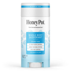 Desodorante Coconut Shea de The Honey Pot Company en botella, control de olor.
