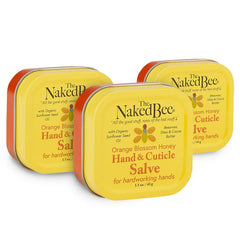 The Naked Bee orange blossom honey hand salve bottle in a 3-pack for on-the-go moisture.