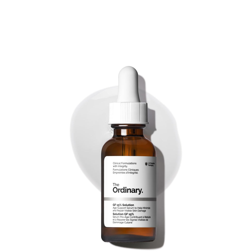The Ordinary GF 15% Solution frente de la botella, aspecto limpio y profesional.