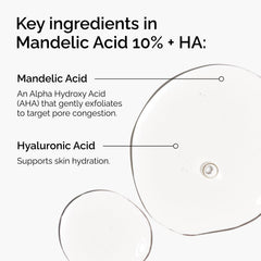 The Ordinary Mandelic Acid 10% + HA, serum en palma, hidratación mientras exfolia suavemente.
