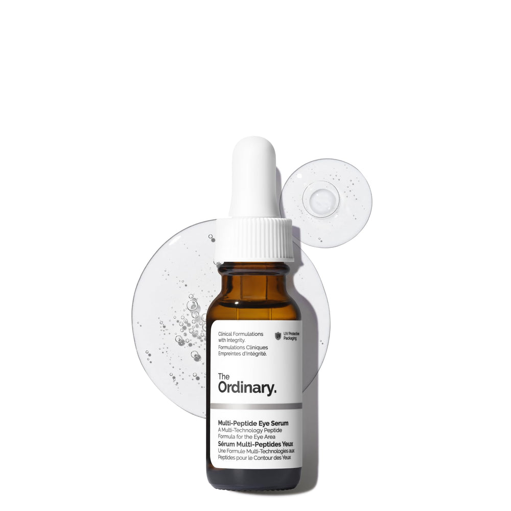 The Ordinary Multi-Peptide Eye Serum crow feet close-up shows smoother eye contour.