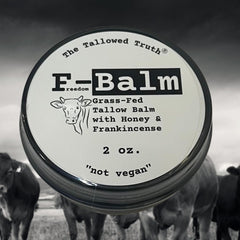 The Tallowed Truth F-Balm Original packaging (2oz) for daily face and body care.