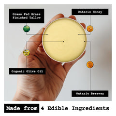 The Tallowed Truth F-Balm packaging label emphasizes Canadian-made quality