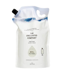 The Unscented Company hand soap refill bag (2L) reducing plastic waste.