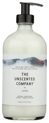 Loción sin fragancia de The Unscented Company en botella, ideal para piel sensible.