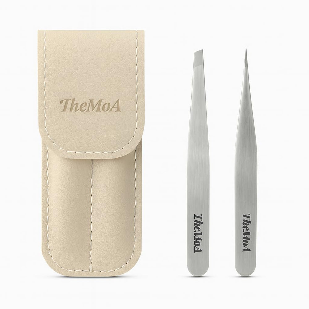 THEMOA precision tweezers with pointed tips for ultra-precise eyebrow grooming