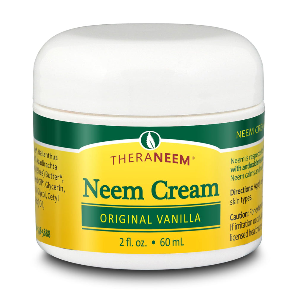 TheraNeem crema de neem envase frontal, para piel seca y sensible, calmante y suave