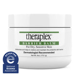 Theraplex Skin Barrier Balm tube close-up showing a non-greasy formula for dry skin.