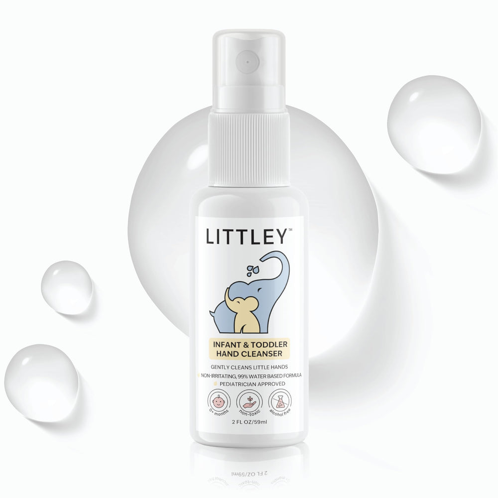 Botella Littley de 2 oz con HOCl para limpieza rápida de manos.