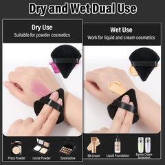 Thrilez black powder puff reaching nose and eye areas for even coverage