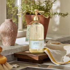 Thymes Cyprus Sea Salt Hand Wash foam shows rich, moisturizing lather.
