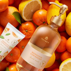 Thymes Mandarin Coriander hand wash bottle back view highlighting sleek packaging